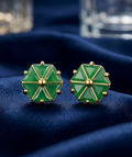 Emerald Green Geometric Stud Earrings with Gold-Tone Finish