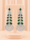 Emerald Green Crystal Chandbali Drop Earrings with Zirconia Detailing