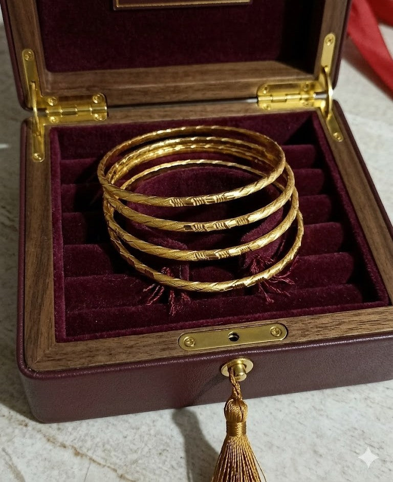 Premium Gold-Plated Daily Wear Sleek Bangle Set of 4 – Elegant Textured Churi for Women & Girls