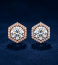 Rose Gold Hexagon Zircon Stud Earrings for Women | Korean Style American Diamond Earrings