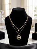 Golden Double Layered Pearl & Zircon Pendant Necklace for Women | Korean Style Daily Wear Pendant Chain