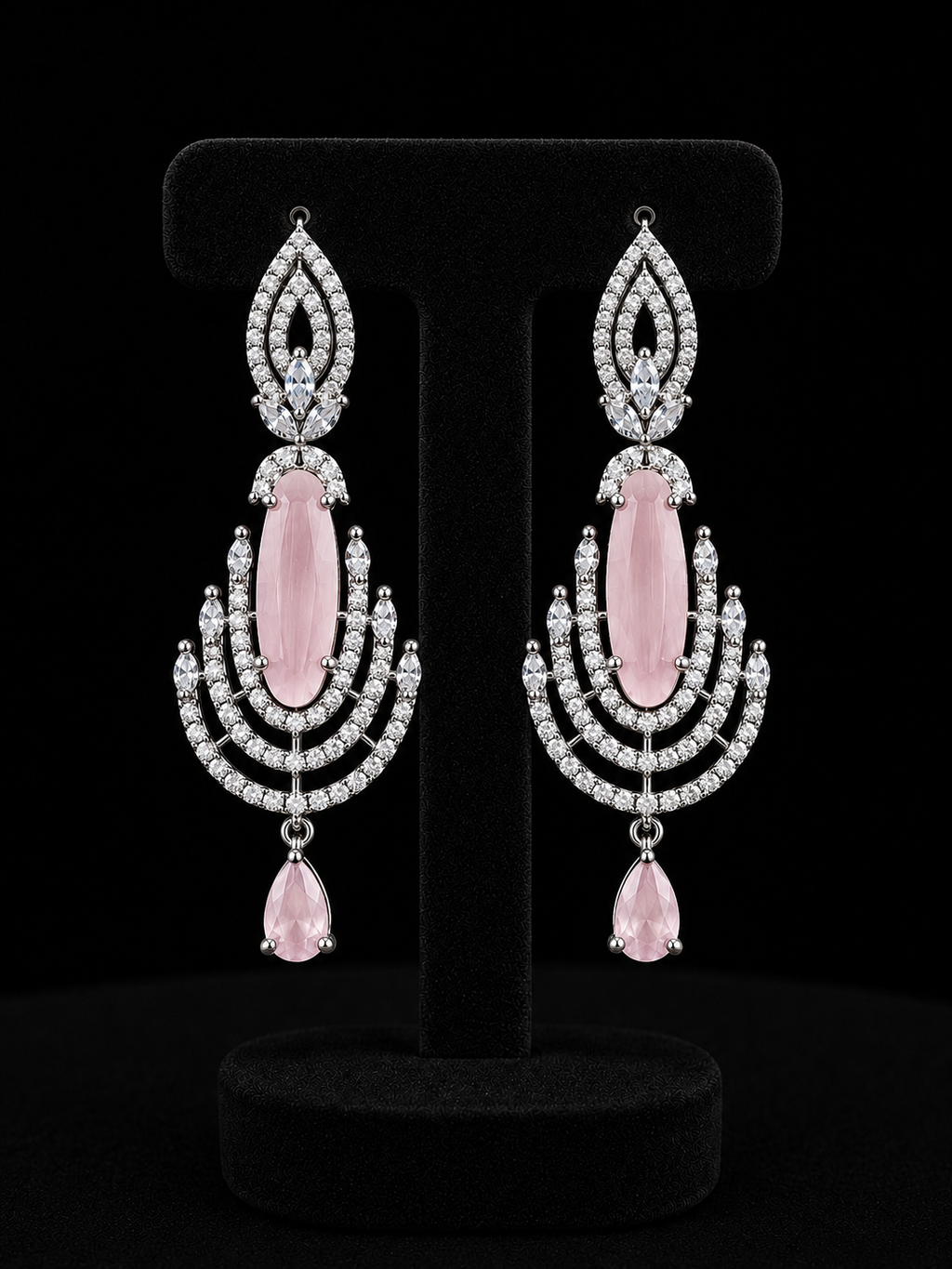 Blush Pink Crystal Chandelier Earrings with Zirconia Detailing