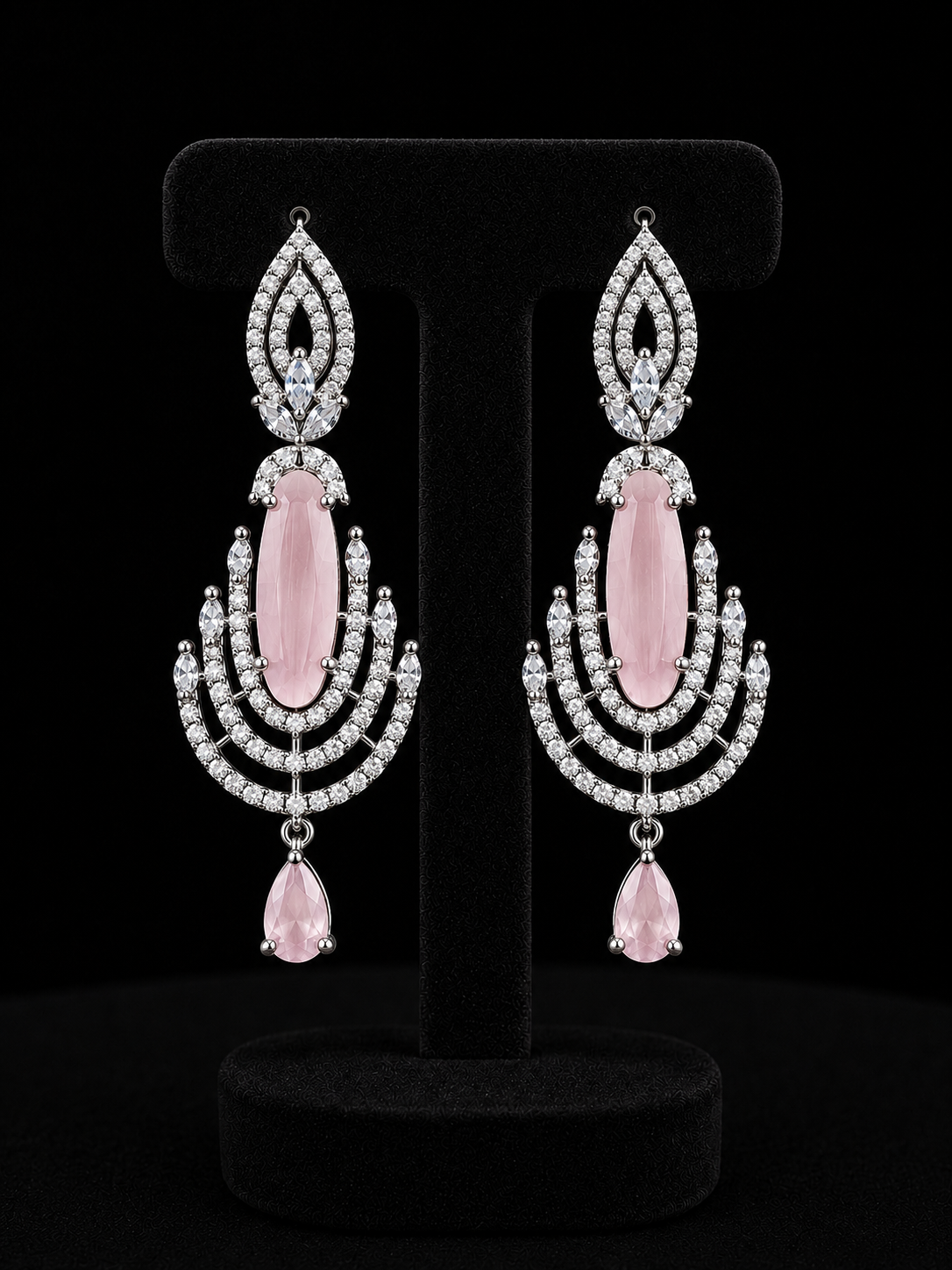 Blush Pink Crystal Chandelier Earrings with Zirconia Detailing