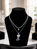 Silberne Lagenkette für Damen – Doppelkette mit Herz- & Solitär-Anhänger-Set für Mädchen