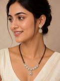 Elegant Floral Zirconia Mangalsutra Set with Teardrop Pendant & Matching Earrings