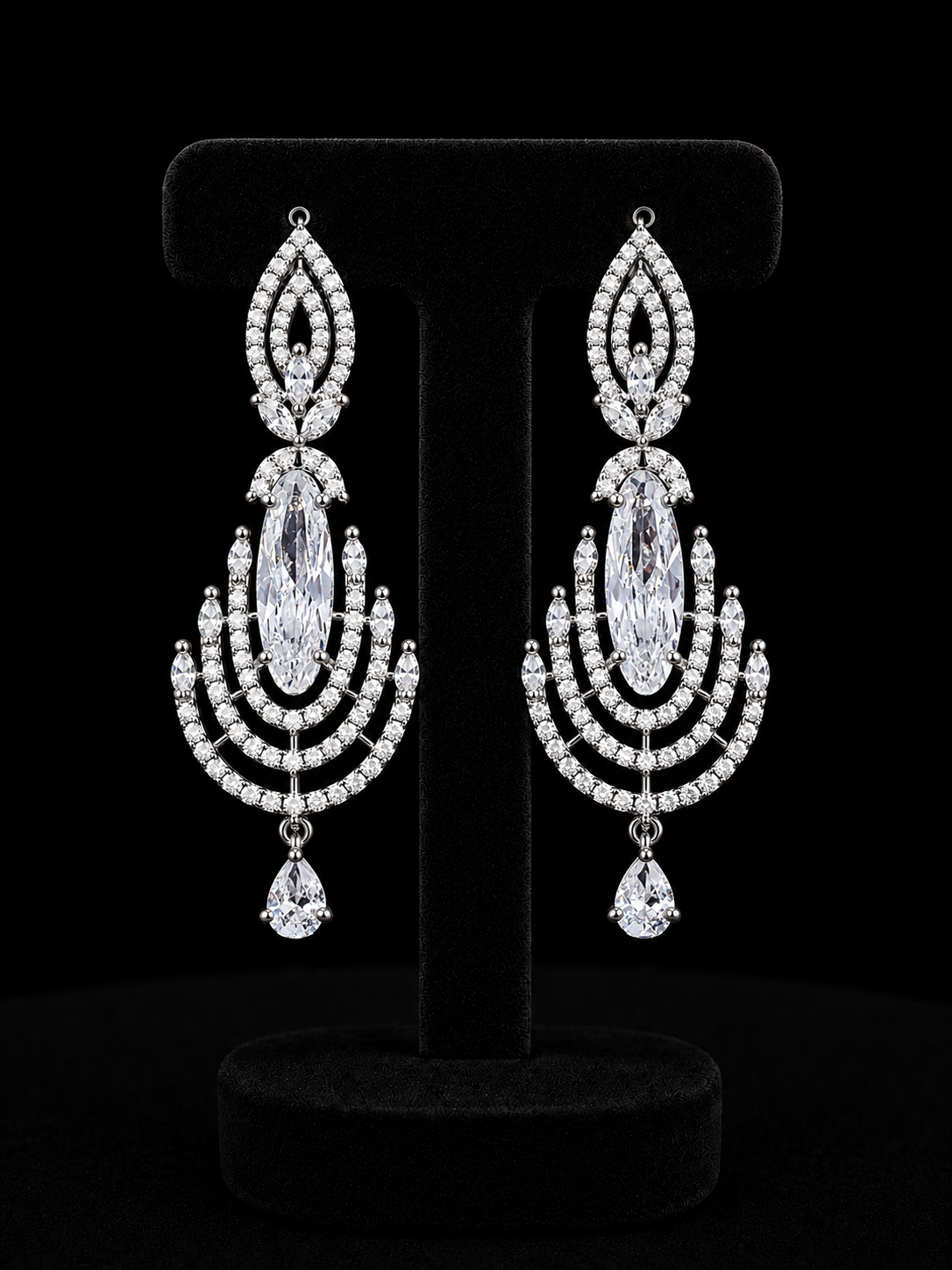 Blush Pink Crystal Chandelier Earrings with Zirconia Detailing