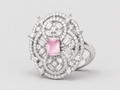 Kimsi Coral Pink American Diamond Adjustable Statement Ring for Women