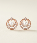 Rose Gold Pearl Halo Stud Earrings with Zirconia Crystal Detailing