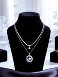 Silver Double Layered Pearl & Zircon Pendant Necklace for Women | Korean Style Daily Wear Pendant Chain