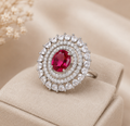 Kimsi Ruby Red American Diamond Adjustable Statement Ring for Women