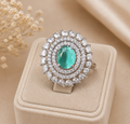 Kimsi Mint Green American Diamond Adjustable Statement Ring for Women