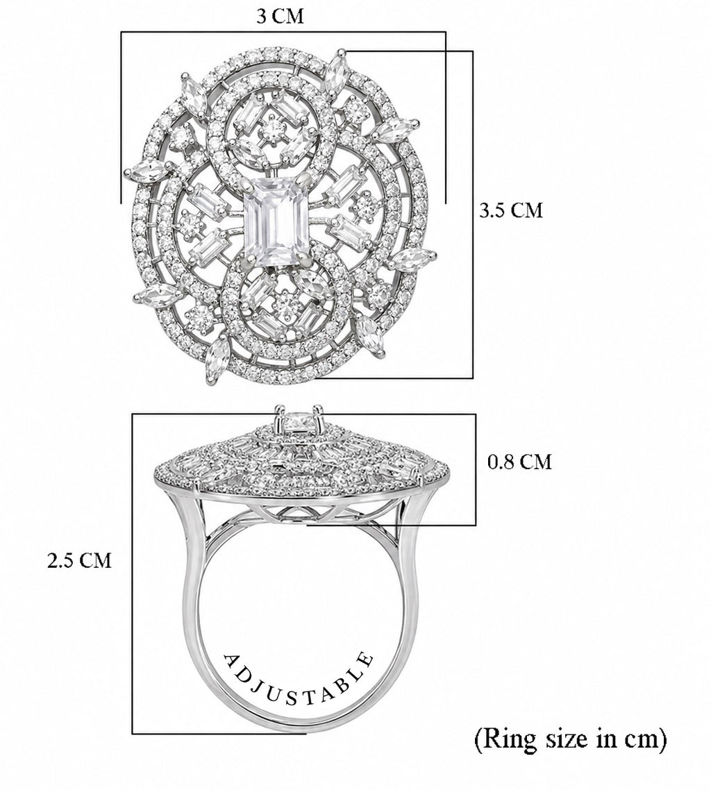 Kimsi Mint Green Floral American Diamond Adjustable Statement Ring for Women